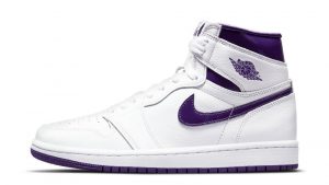 Nike Air Jordan 1 High White Court Purple белые с фиолетовым кожаные мужские-женские (36-40)