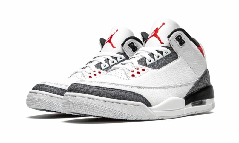 Nike Air Jordan 3 Denim se Fire Red бело-серые с красным кожаные мужские (40-44)